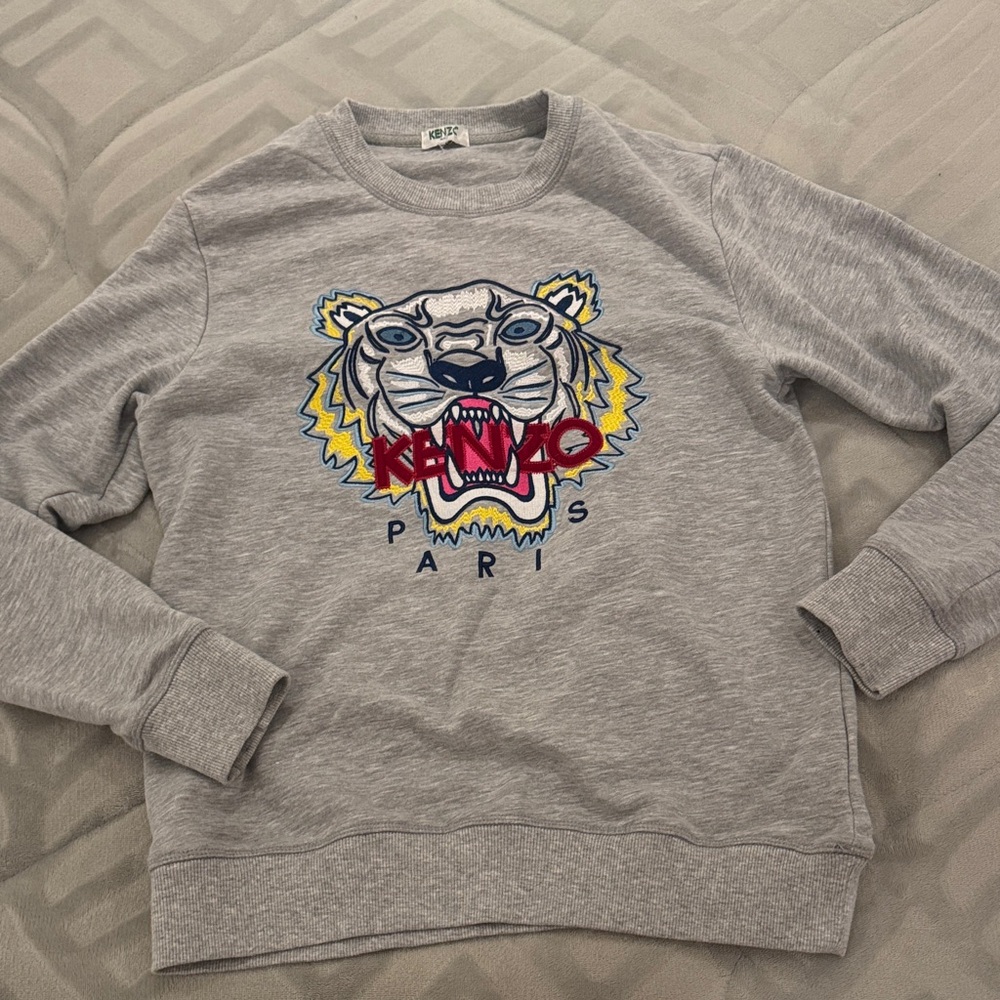 Kenzo Gray Crewneck with Tiger Embroidery woman sweater